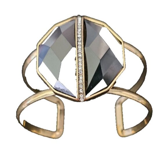 Chloe & Isabel Cuff Bracelet, Black Faceted Center Glass Stone, Pave Crystals - Picture 1 of 7